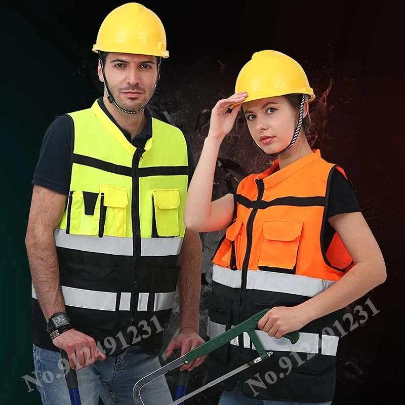 Chaleco de seguridad reflectante de alta visibilidad para hombre, ropa de trabajo con múltiples bolsillos, 4XL