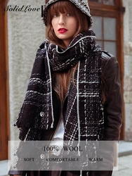 2024Luxury Marke Plaid Schal Frauen Winter Dicke Warme Weiche 100% Wolle Pashmina Schals Damen Mädchen Mode Regenbogen Kopf Schals