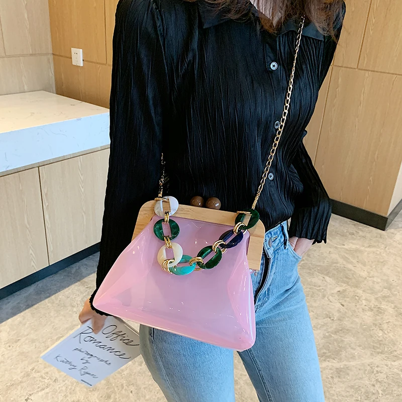 Acrylic Chain Jelly bag Transparent PVC Women Shoulder Crossbody Bags 2022 Summer Handbags Ladies Messenger Bag Female Purse