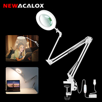 NEWACALOX Three-Section Folding Handle Magnifier Light  5X Welding Magnifying Glass 80 SMD LED Lamps Nail  Lighting Read Repair