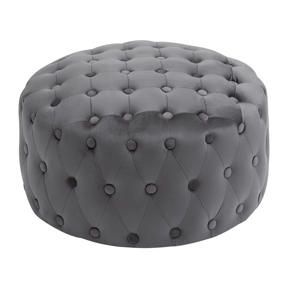 HOMCOM Stool Ottoman beanbag upholstered in velvet with buttons Vintage design soft padded footrest-60x33 cm dark gray