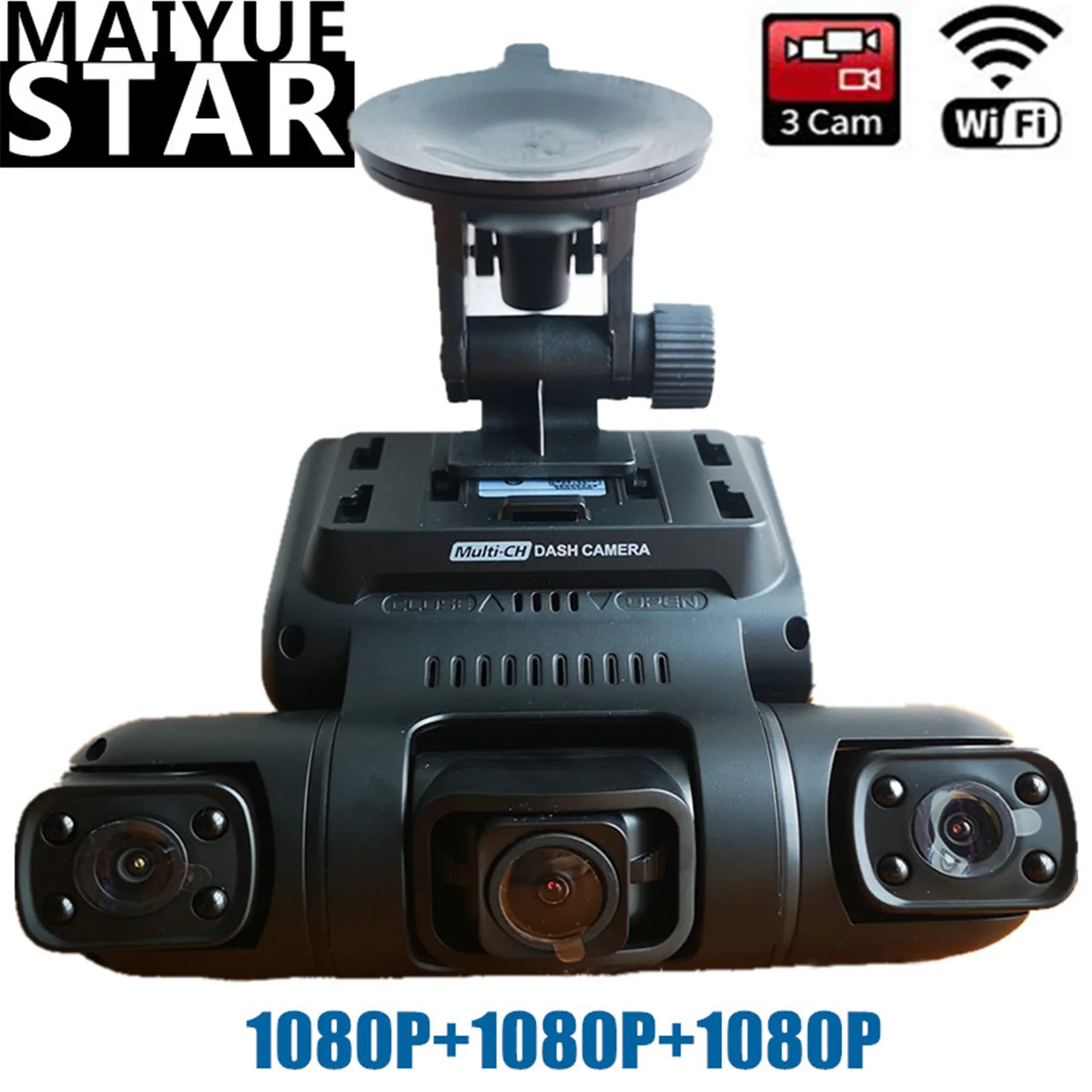 3 Lens 1080P+1080P+1080P Car DVR 3 Channel 3 Inch LCD Dash Cam 8 Infrared Light Super Night Vision Car Camera WIFI/WDR/170˚/ADAS