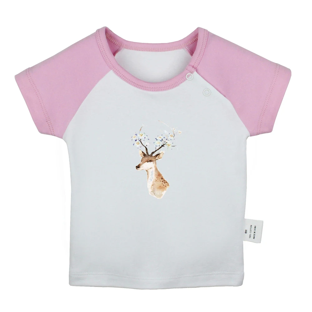 Beautiful Colorful Deer FAMOUS STARS Symbol Design Newborn Baby T-shirts Toddler Graphic Raglan Color Short Sleeve Tee Tops