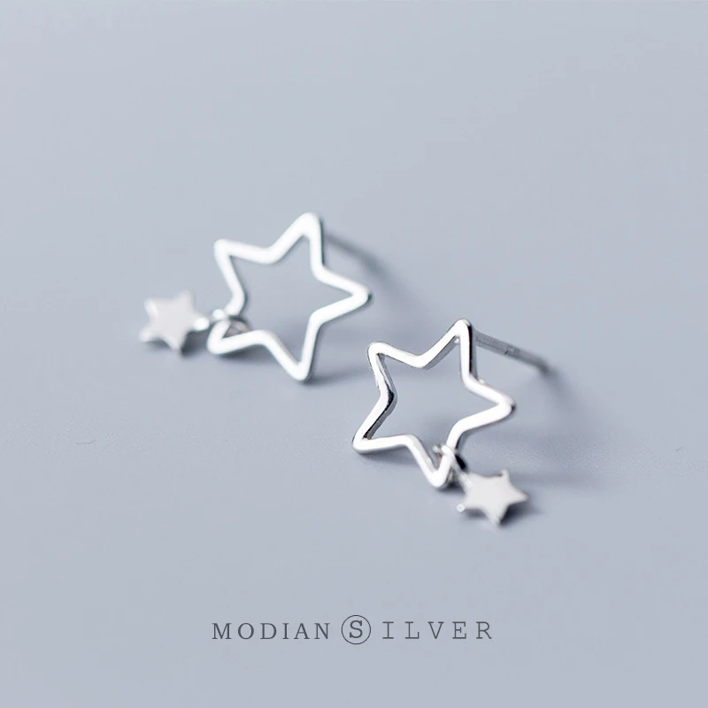 Modian Exquisite Brand Swing Stars Charm Party Jewelry Solid 925 Sterling Silver Fashion Stud Earrings For Women Silver Present