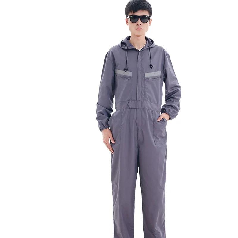 fashion work overalls Wear-resistant Cotton hooded coverall Welding suit factory work clothes uniform safety reflective jumpsuit