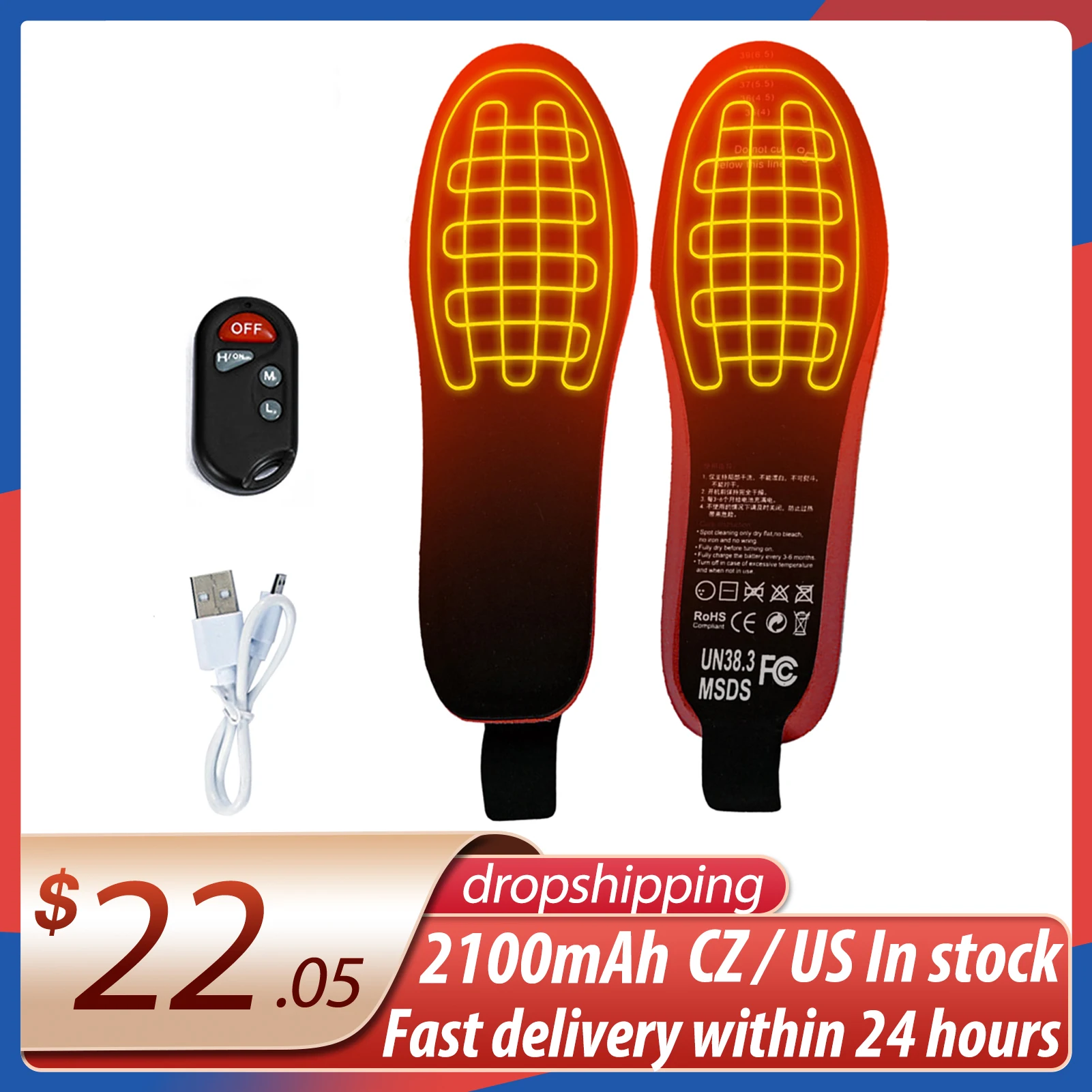 

New 35-46 Size 2100mAh Heating Insoles with LED Remote Control Men Women Sport EVA Shoes Pads Outdoor Skiing Heated Insoles 3.7V