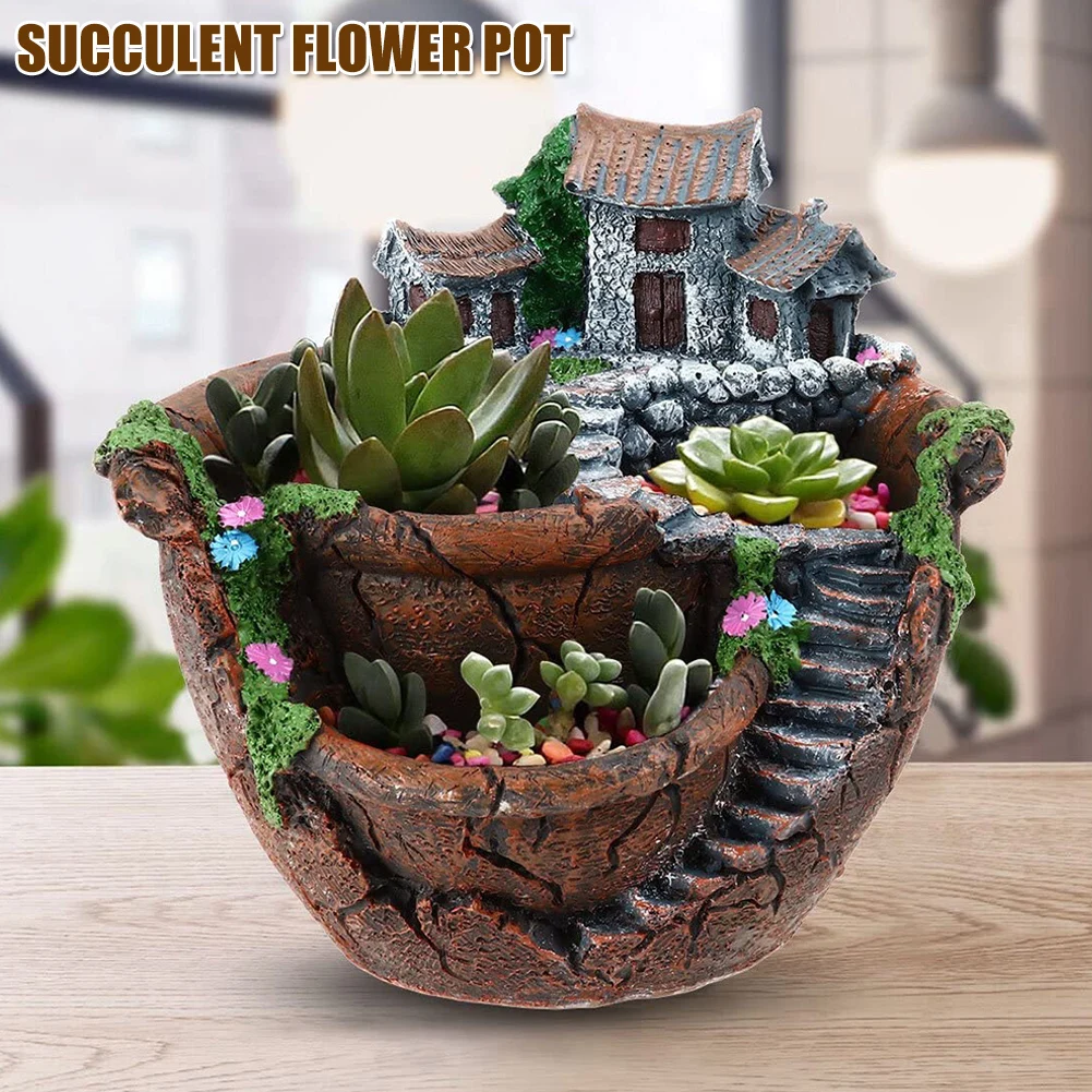 Fairy Garden Planter Flower Plant Pots with Sweet House Unique Design for Home Decoration CLH@8