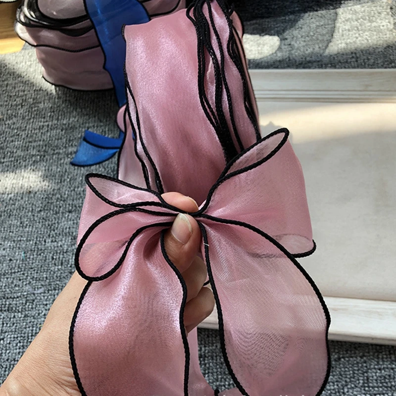 35m/roll Shiny Wavy Ribbon With Black Edge For Diy Baby Socks Hair Band Bow Accessories DIY Bouquet Packaging Rose Gold Color