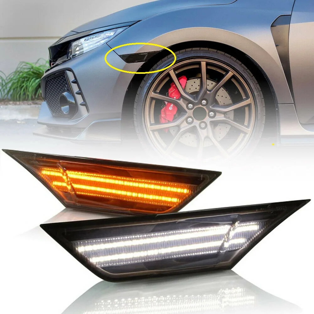 

Smoked Lens For Honda Civic 2016 2017 2018 2019 2020 Amber Led Side Marker Turn Signal Light / White Running Light Position Lamp