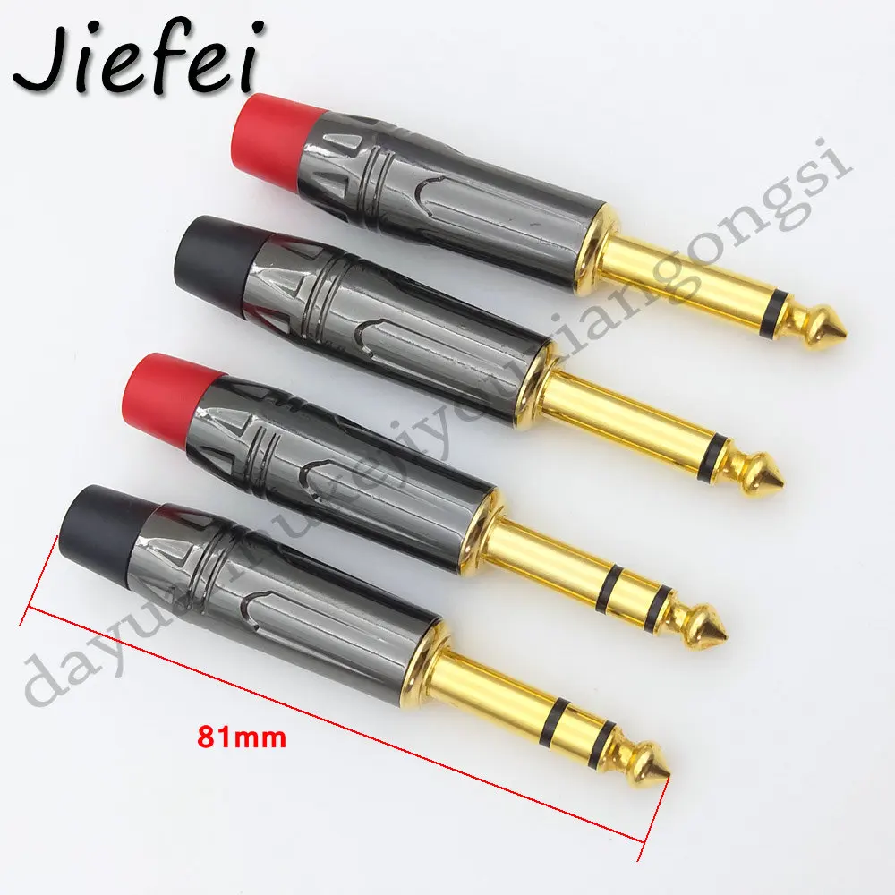 1Pcs 2 Pole Mono / 3 Pole Stereo Jack 6.35mm Connector Gold-Plated 6.3MM 1/4 Inch Plug Audio Microphone Cable Connector