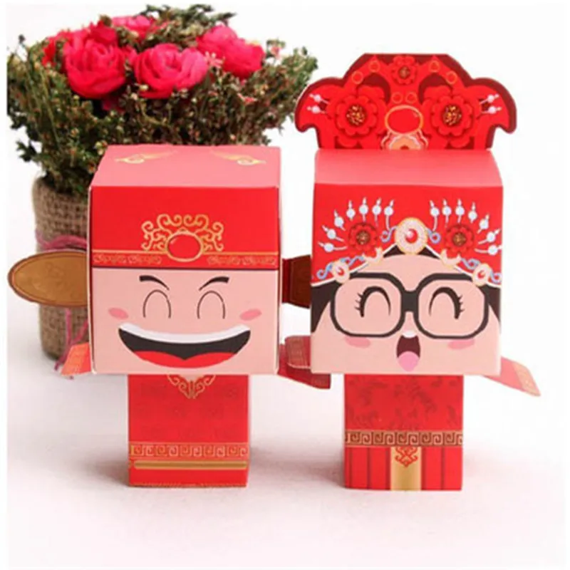 

50pairs Chinese Red Candy Boxes Wedding Favors Bride Groom Gift Package Wedding Party Supplier Paper Candy Bag