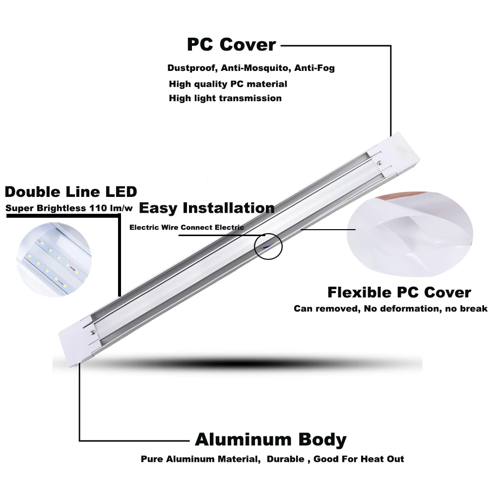 Imagem -02 - Yisiony Lâmpadas de Led Peças 10 Peças 60120cm Pés Pés V-vac Lâmpadas de Teto Linear Luminárias Fluorescentes