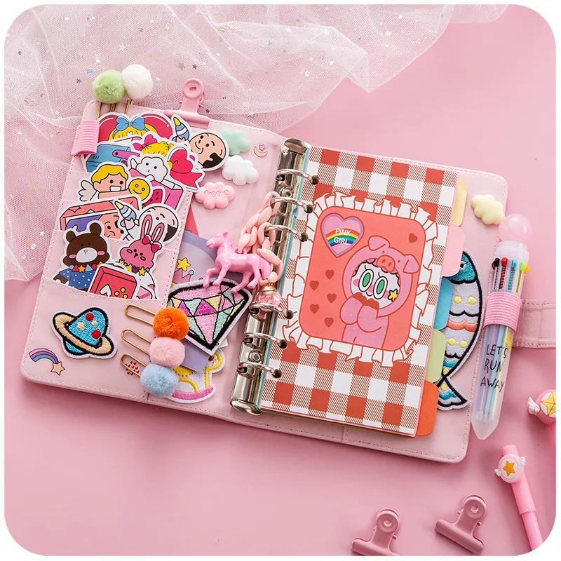 Lovely Cute Girl Heart Notebook With Accessory Set Loose Leaf Line Grid Diary Notebook Techo