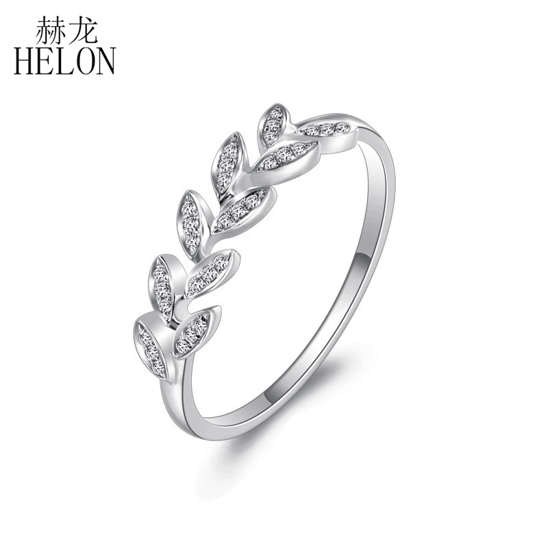 HELON Solid 14K White Gold Pave 0.12ct Natural Diamonds Engagement Wedding Ring Women Diamond Anniversary Valentine's day Gift