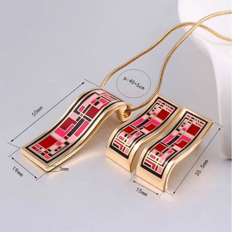 Color Culture New Arrival Dubai Gold Jewelry Sets for Women Red Elegant Classic Enamel Necklace Set  (Necklace, Earring)