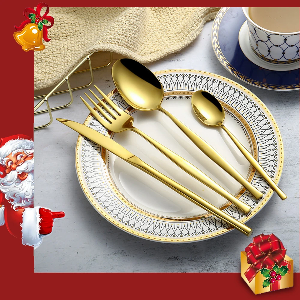 Stainless Steel Cutlery Silverware Spoon Set Dinner Set Matte Gold Cutlery Knives Forks Spoons Dinnerware Set Eco Friendly