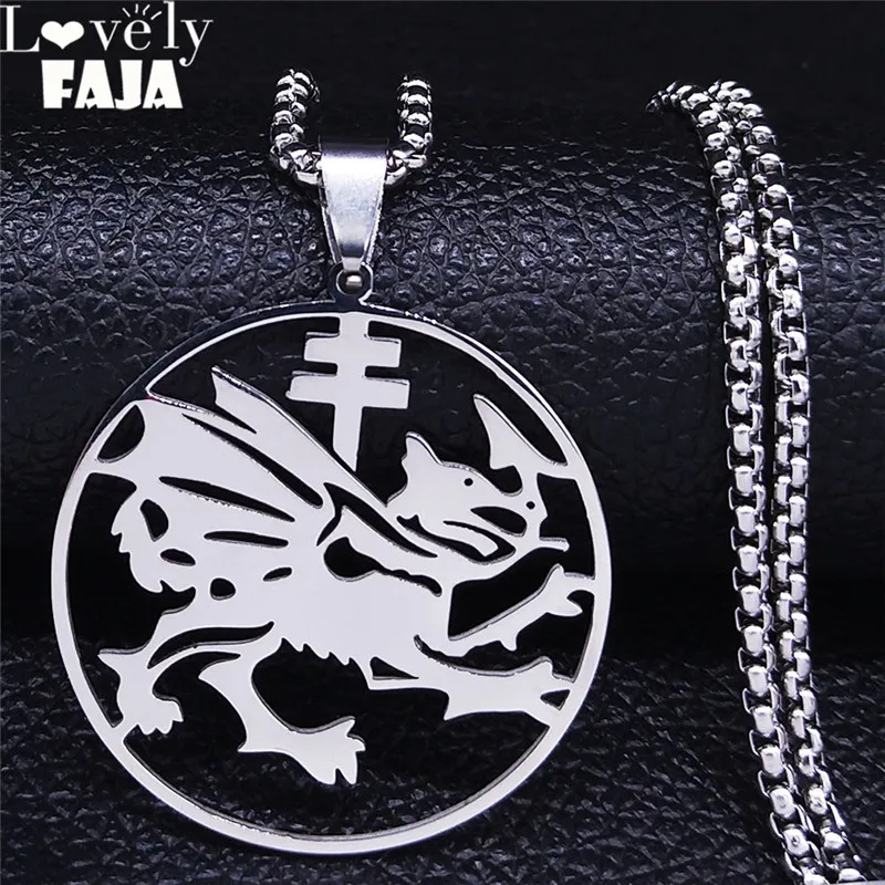 Stainless Steel Order of the Dragon Necklace Pendant Silver Color Symbol Of Dracula Chain Necklace Jewelry Collares N3818S03