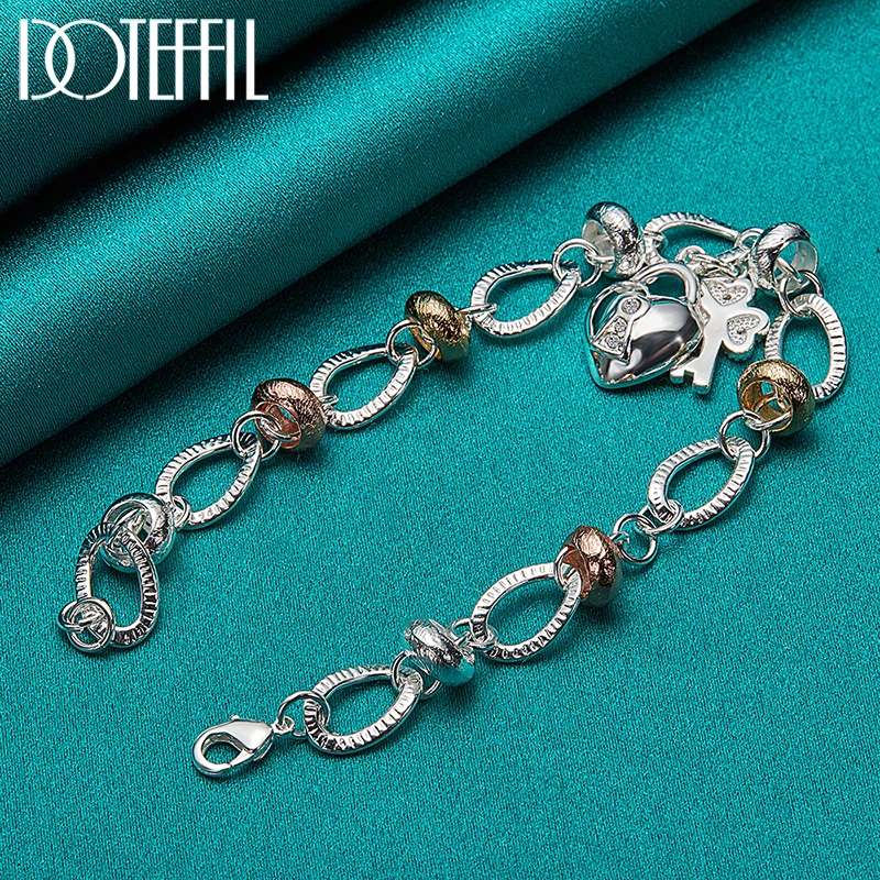 DOTEFFIL 925 Sterling Silver Heart Lock Clover Flower AAA Zircon Bracelet Chain For Women Wedding Engagement Charm Jewelry