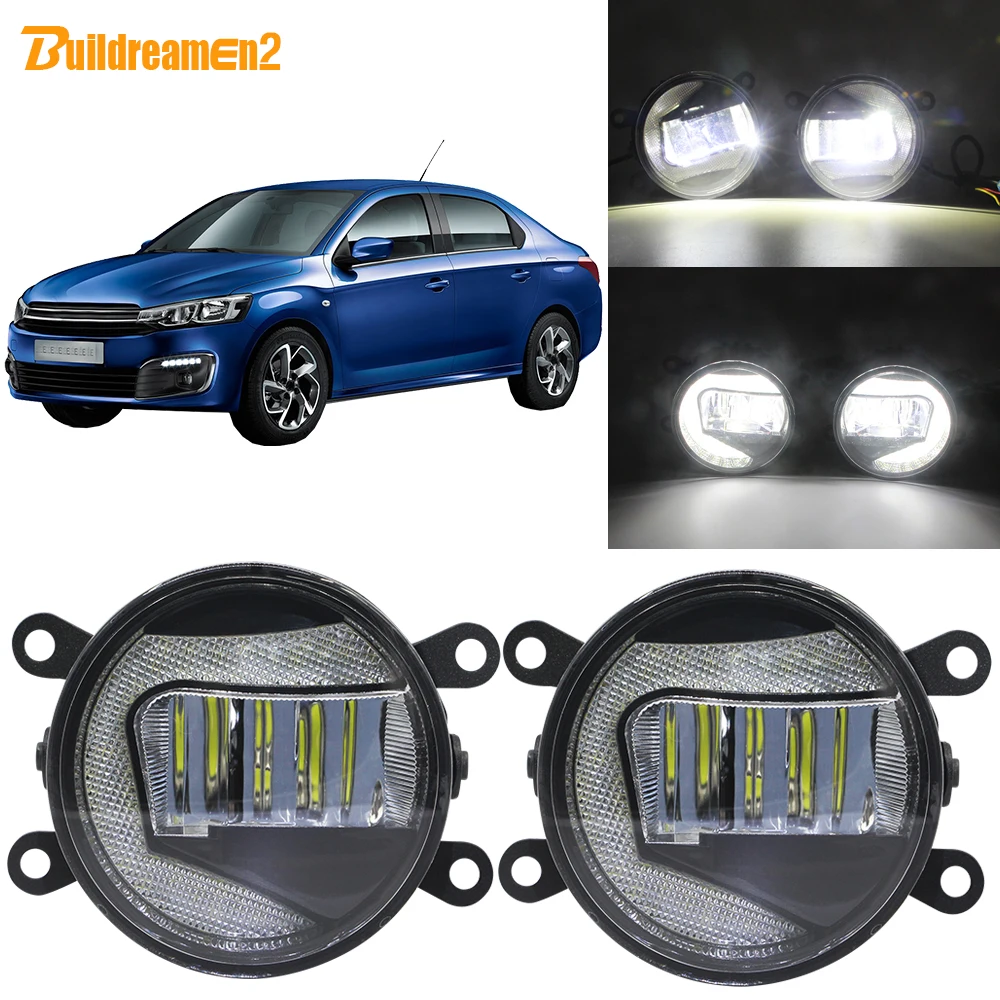 Buildreamen2 Car 90mm Front LED Projector Fog Light + DRL Daytime Running Light White H11 12V For Citroen C-Elysee 2012-2018