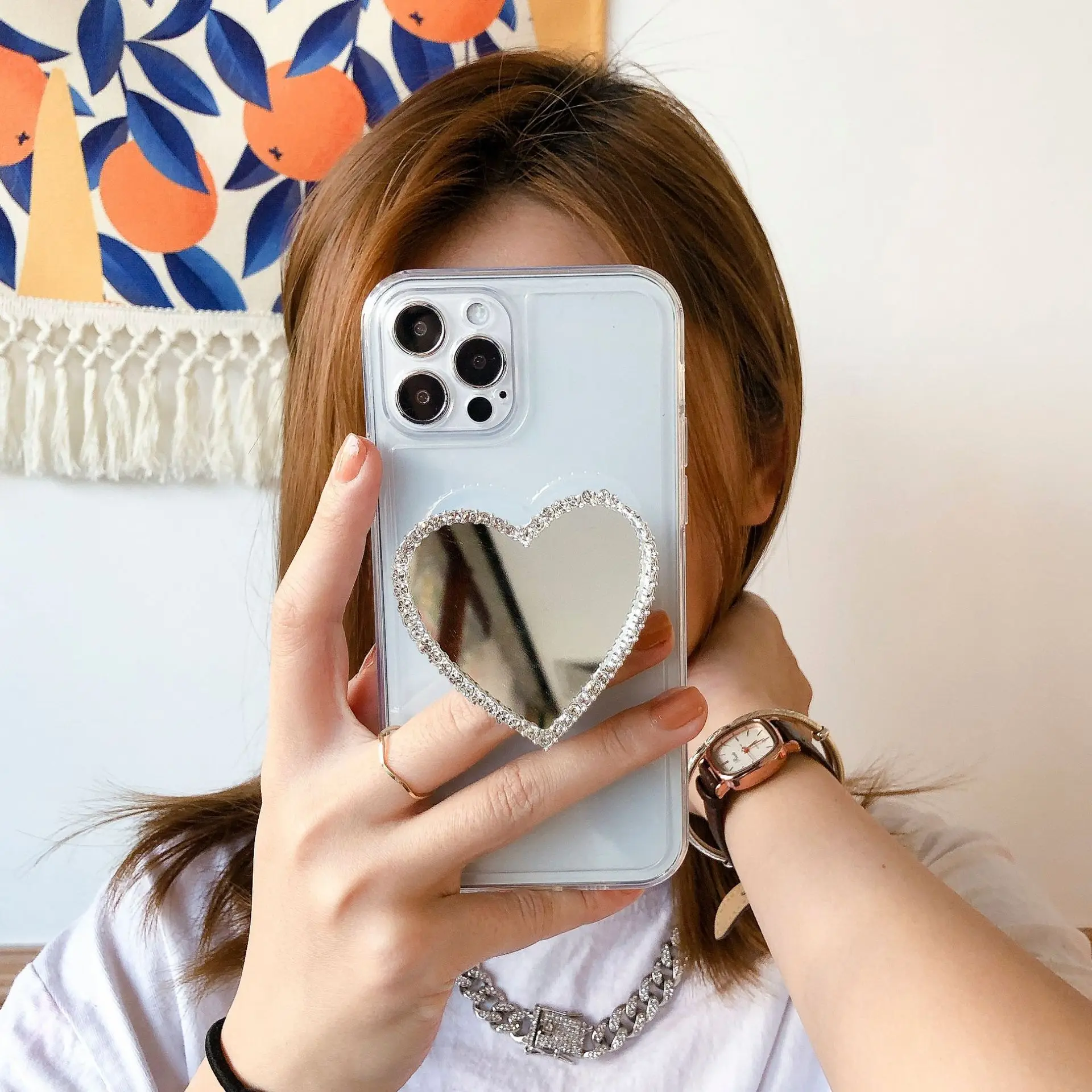 Ins Bling Hearts Mirror Phone Grip per iPhone Samsung Xiaomi Nokia Sony LG Google Motorola Phones supporto per staffa per dito