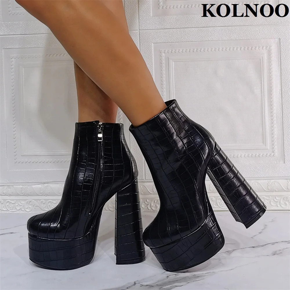 

Kolnoo New Classic Style Ladies Chunky Heel Boots Faux Leather Real Photos Platform Ankle Booties Evening Club Fashion Hot Shoes