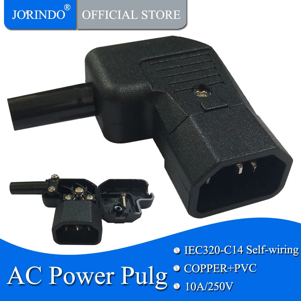 JORINDO IEC320 C14 self wiring detachable connector, C14 straight/side bending/90 degree plug, wire winding plug