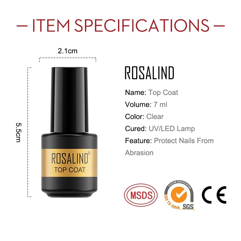 ROSALIND Gel Polish 7ML Top Coat UV Lamp Gel Losweken Versterken Langdurige Nail Art Manicure Gel Lak vernis Primer Lak