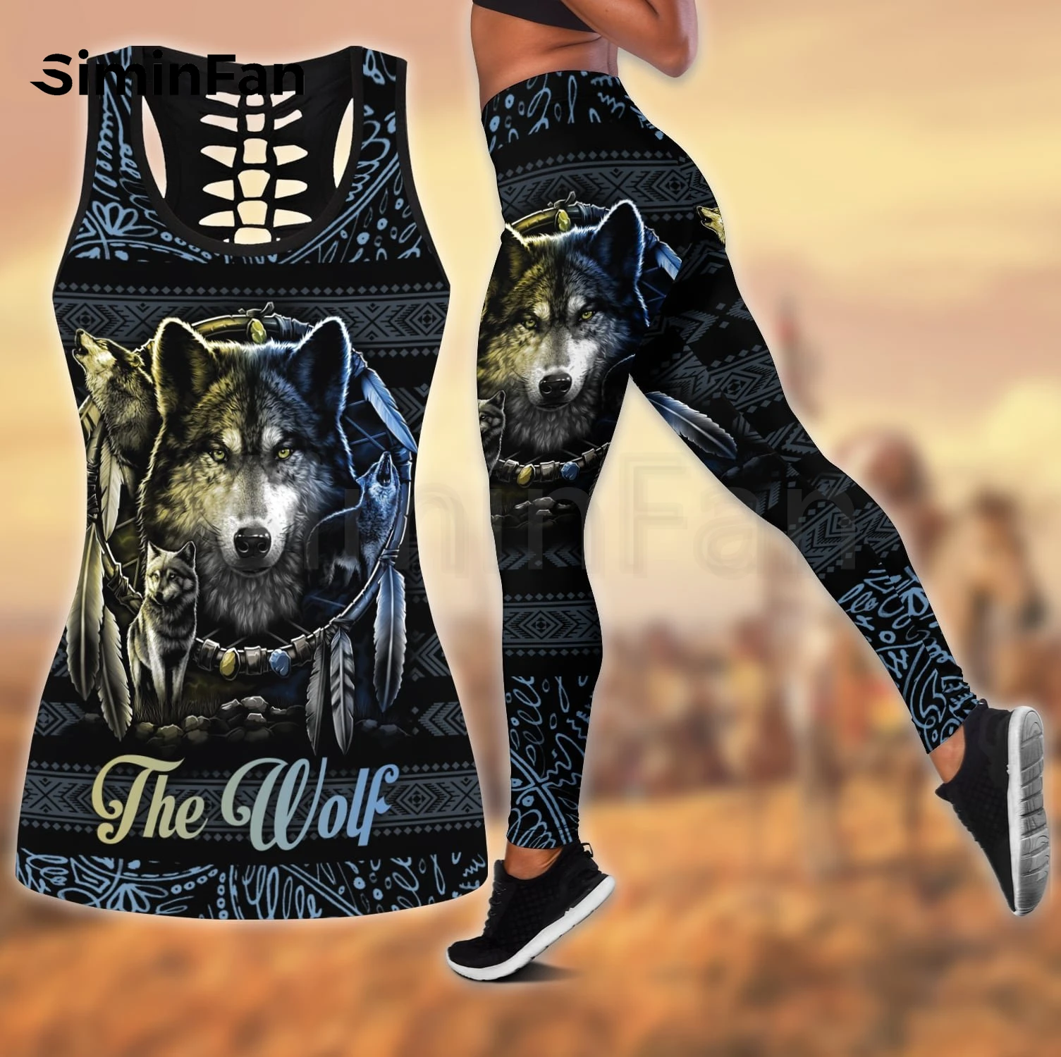 Wolf Eagle Animal Two Pieces Yoga Sets Women 3D Printed Hollow Out Tank Top Leggings Summer Vest Casual Sportswear Pant Suits 02