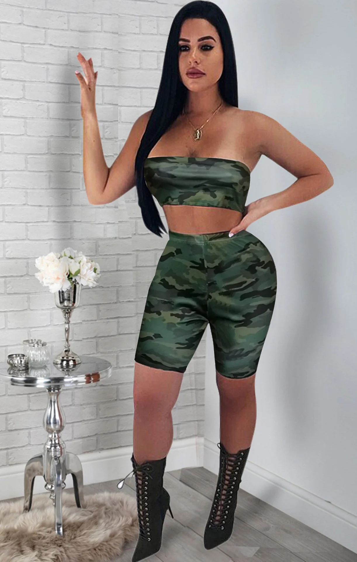 Gợi Cảm Ngụy Trang Hai Bộ Nữ Thể Dục Quần Áo Phù Hợp Với Hai Mảnh Ôm Vai Crop Top Bodycon Ngắn Tracksuits Phù Hợp Với Bộ