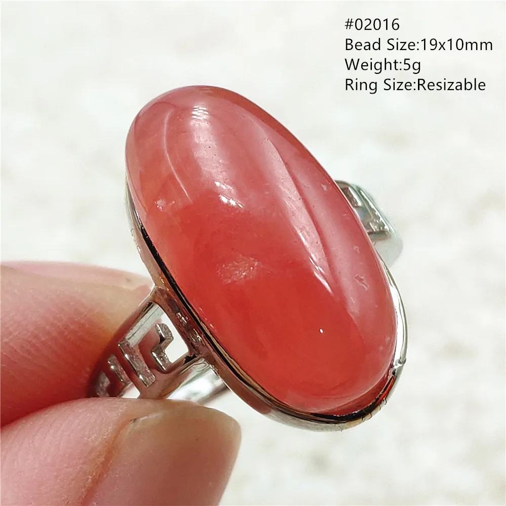 Natural Red Rose Rhodochrosite Adjustable Ring Jewelry Woman 925 Sterling Silver Bead Gift AAAAAA