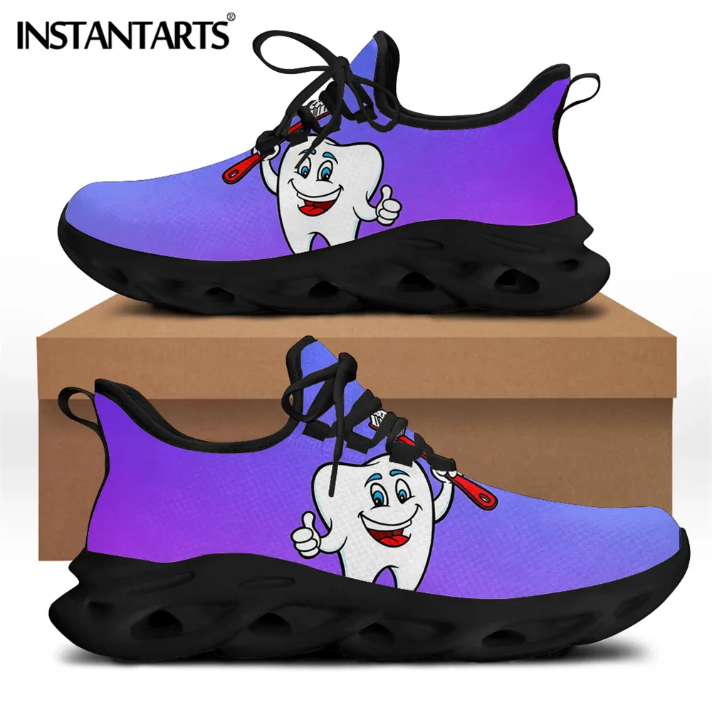 INSTANTARTS Gradient Dental Shoes Funny Tooth/Teeth/Dentist Print Flat Women's Sneakers Walking Shoes Casual Lace-up Footwear