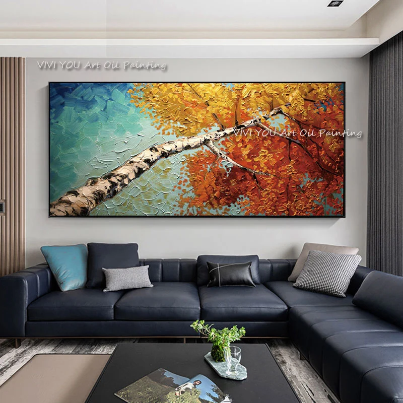 100% Hand Painted Abstract Modern Canvas Orange Tree maple leaf Oil Painting Fashion For Living Room Asile Bedroom Wall Art