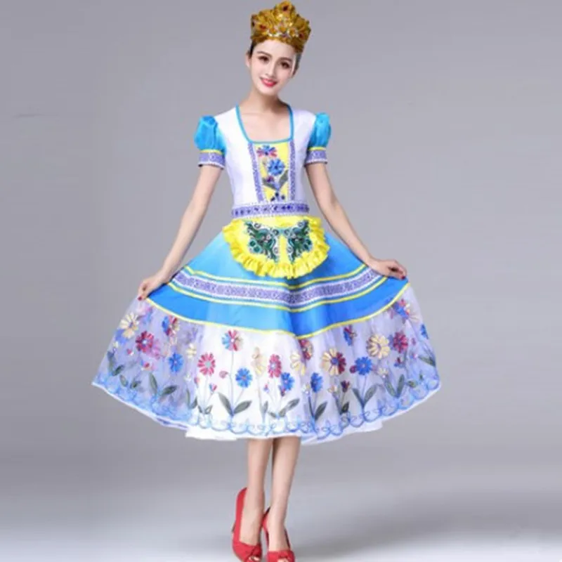 

blue European royal dress for women Russian style princess dance clothing Traditional Festival stage performance headwear&dress