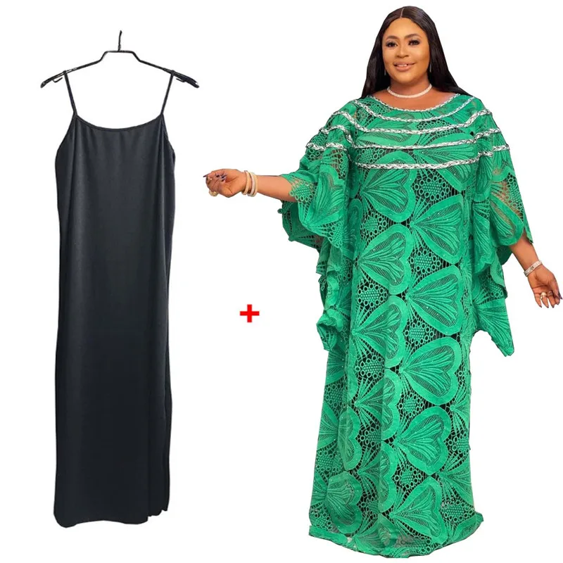 African Dresses For Women Guipure Lace Water Soluble Fabric 2022 Embroidery Muslim Fashion Dashiki Abaya Dubai Boubou Dress