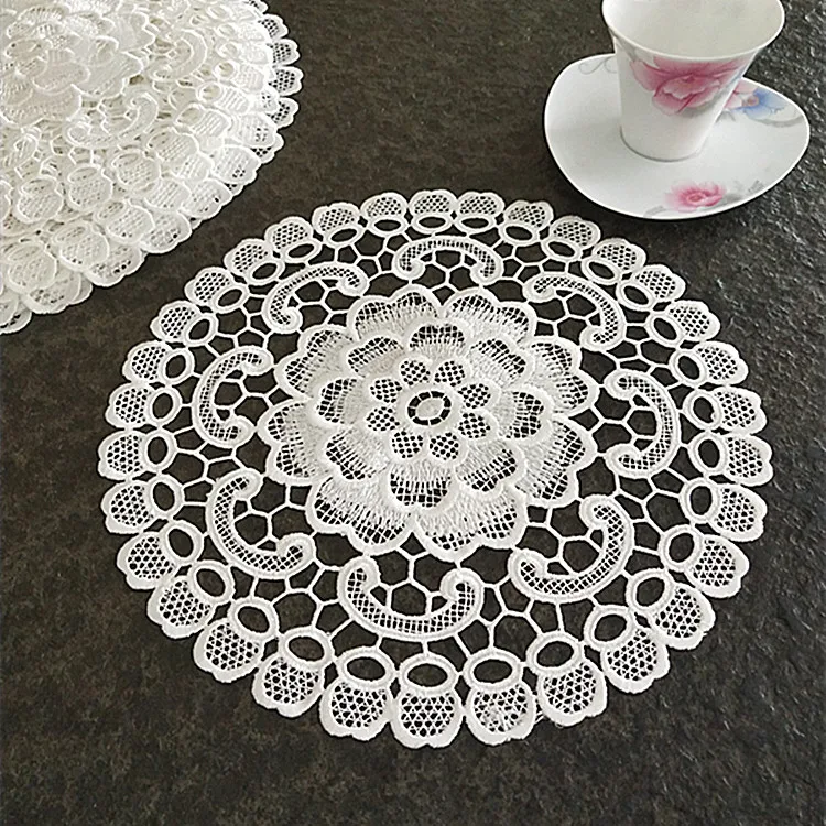 Hot Embroidery Table Mat Coffee Table Mat Coaster Lace Coffee Mat Tablecloth Christmas Party Birthday Wedding Decoration