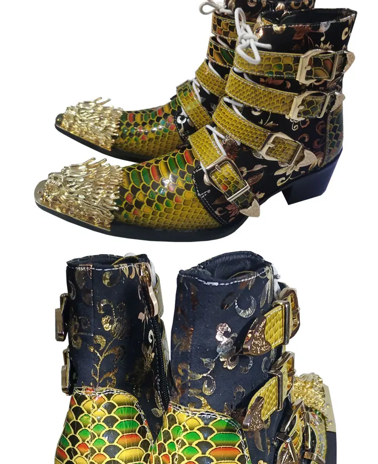 Frühling Männer High heels Stiefel Eisen kopf Spitze Erhöhen Serpentin Echtem Leder Business bankett Formalen leder stiefel Modell stiefel – Detail 4