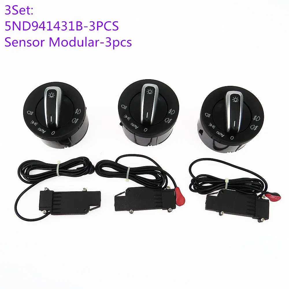 SCJYRXS 3Set Head Light Control Switch & Sensor Modular 5ND941431B For Passat B6 Golf MK5 6 Rabbit Touran Scirocco 5ND 941 431B