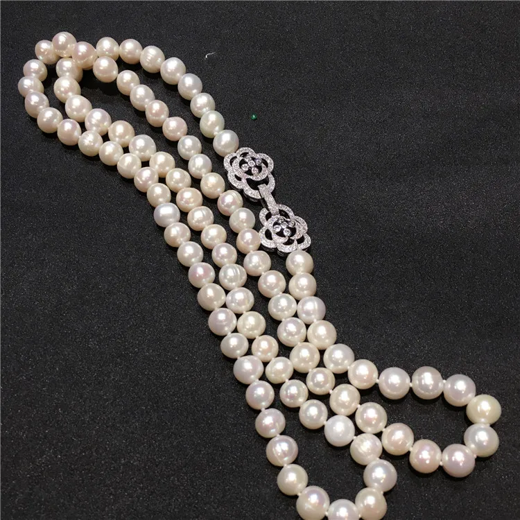 Hot sell 8-9mm 80cm white natural freshwater pearl necklace long sweater chain fashion jewelry