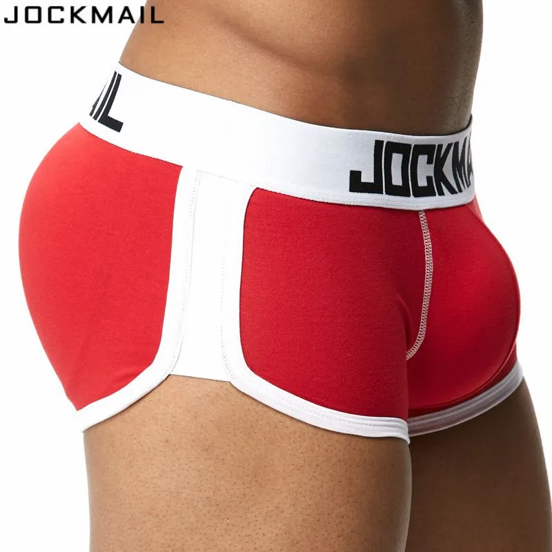 JOCKMAIL Brand Enhancing Mens Underwear Boxers Trunks with Sexy Bulge Gay Penis Pouch  Front + Back Double Removable Push Up Cup