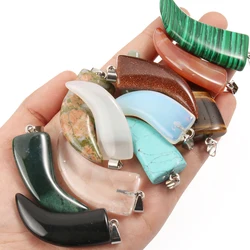 New Natural Stone Pendant ox horn -shaped Turquoises Opal Pendant Necklace For DIY Jewelry Necklace Size 40mm