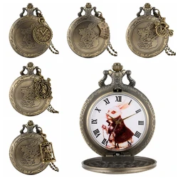 Montre de Poche à Quartz en Bronze pour Femme et Enfant, Interrupteur Lapin, Pendentif Collier, Horloge, Cadeaux, Accessoire Carrousel