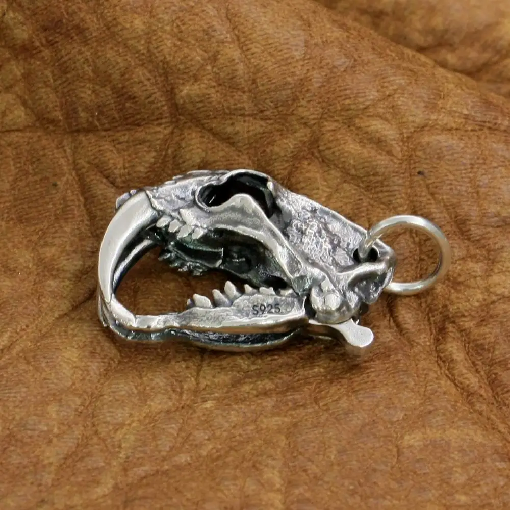 925 Sterling Silver Openable Tiger Lion Skull Pendant Mens Punk Pendant TA214