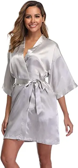 Robe Women Silk Satin Solid Kimono Robe Fashion Bath night Robe Sexy Bathrobe Large Size Bridesmaid Dressing Gown For Wome