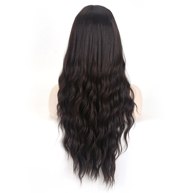 VDFD Synthetic Wig with Bangs Black Brown Long Wavy Hair For Women Daily Curly Heat Resistant