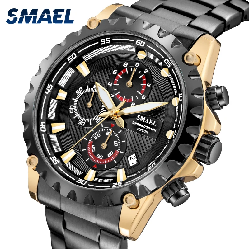 SMAEL Men Alloy Watches Stainless Steel Business WatchStainless Steel Watchband SL-9105 Waterproof Relogio Masculino Watches