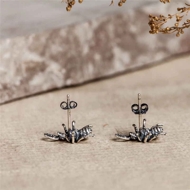 MKENDN – boucles d'oreilles rétro 3D pour hommes et femmes, en argent Sterling 925, en forme d'insecte, Hexapod, Bijoux Anti-allergie