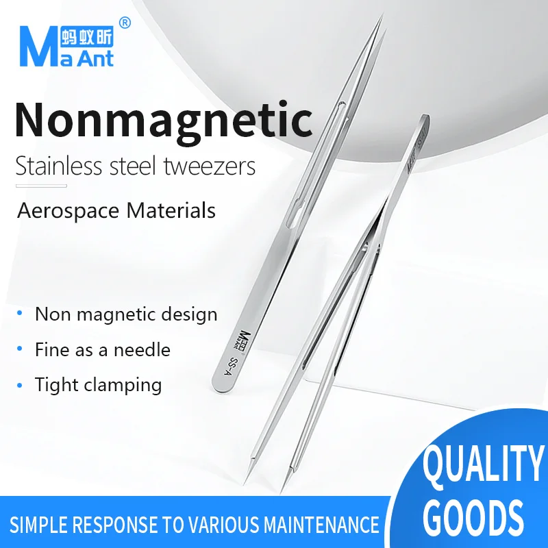 

MaAnt Chrome Polished Slim Precision Tweezers Hand Polish Non-Magnetic Phone Motherboard BGA IC Micro Soldering Repair Tweezers