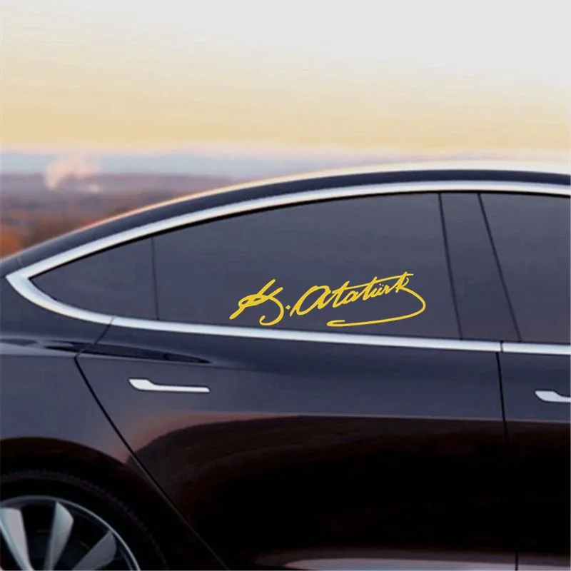 Three Ratels MT-009 3.7*12cm Turkey Mustafa Kemal Ataturk Signature Golden Nickel Metal Sitcker Car Sticker And Decals