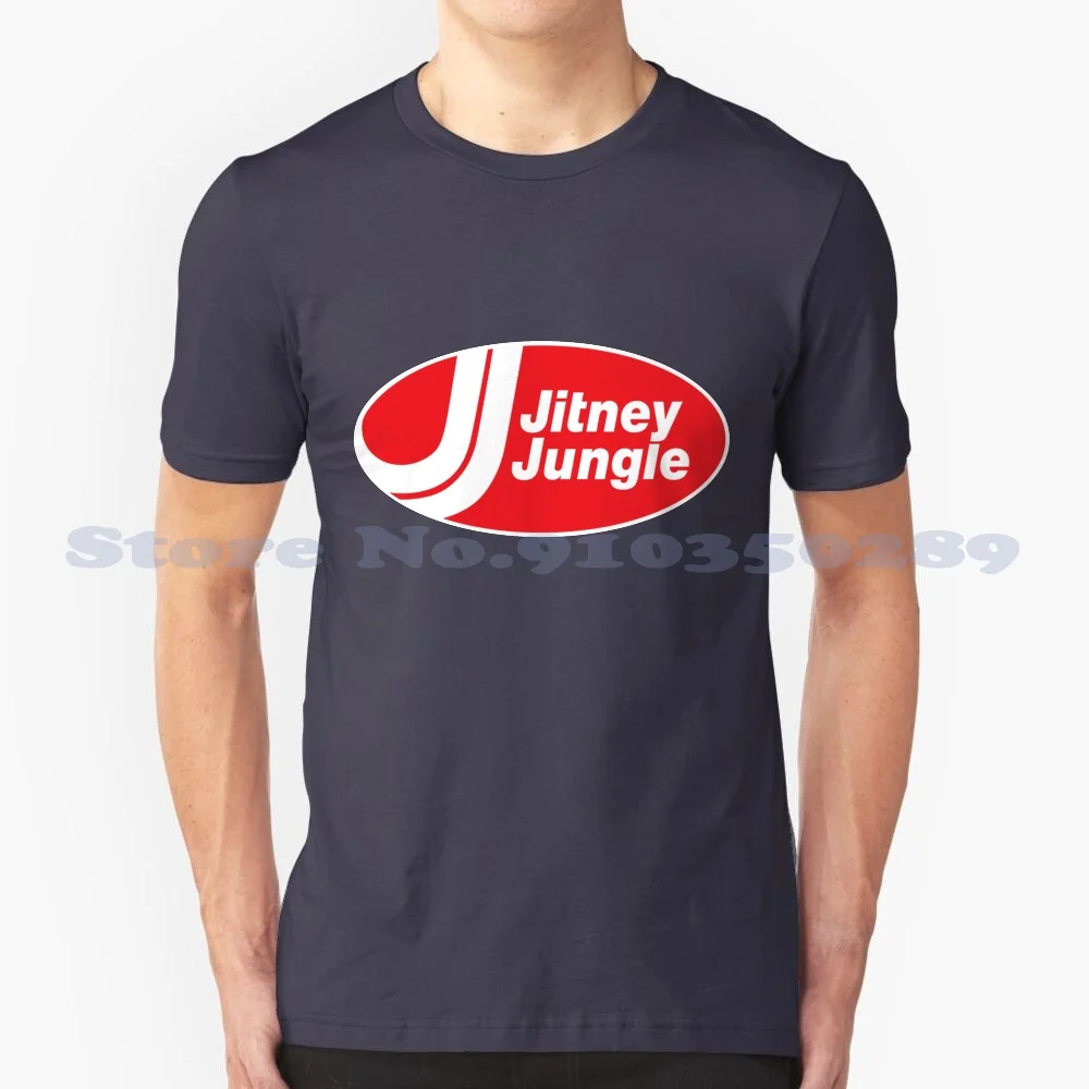 Jitney Jungle Shirt Defunct Supermarket Logo 100% Cotton T-Shirt Supermarket Grocery Mall Pizzeria Ralphs Retailer Dairy