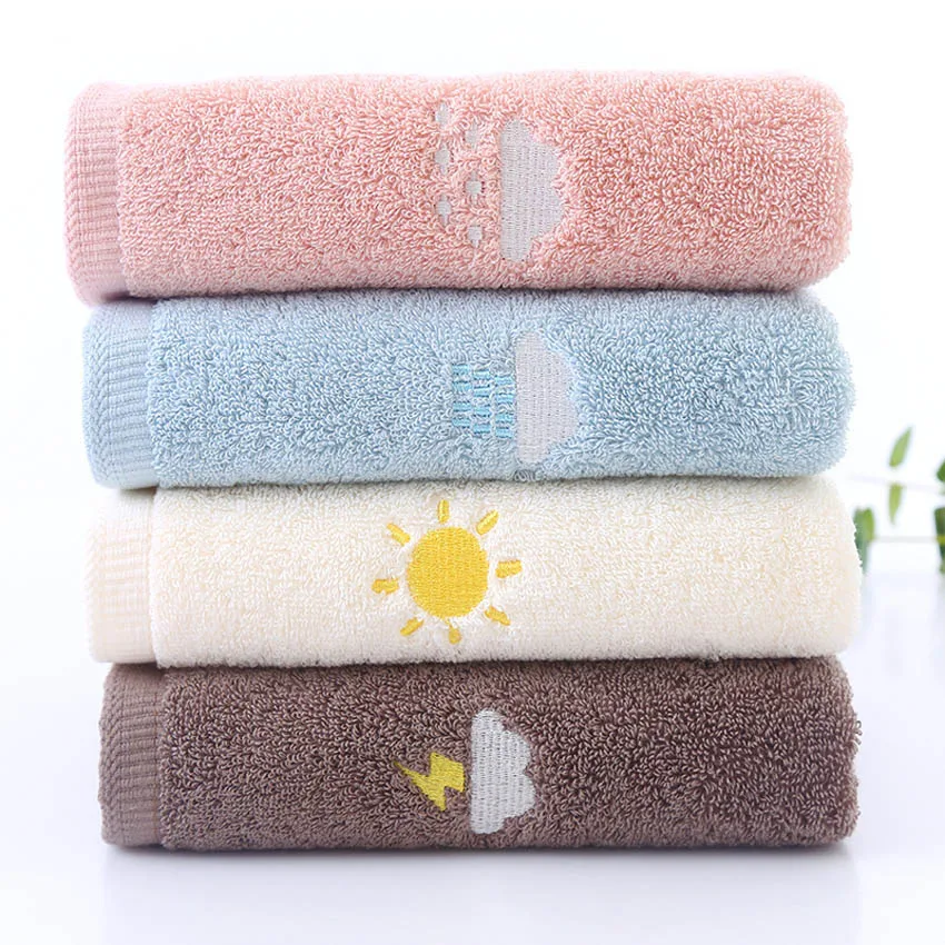 Rain Snow Thunder Sunny Embroidery Pattern Face Towel 4 Colors 100% Cotton Bathroom Hand Hair Towel for Adult Kid Toalla De Cara